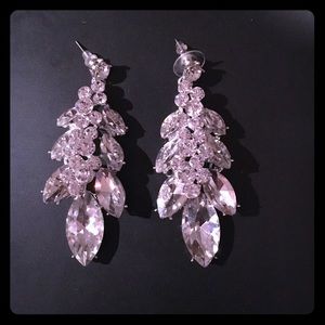 Clear Crystal 3 in. pageant or wedding earrings